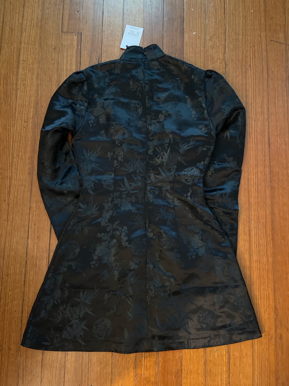 NWT SAU LEE Joyce Chinese Jacquard Mini Dress in Black Silky Sheen Traditional - Picture 9 of 9